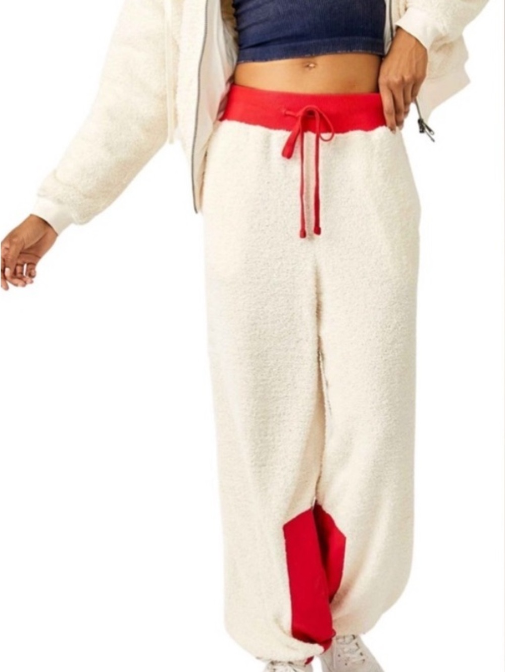 FP Movement by Free People Cream Sherpa Joggers with Red Trim
